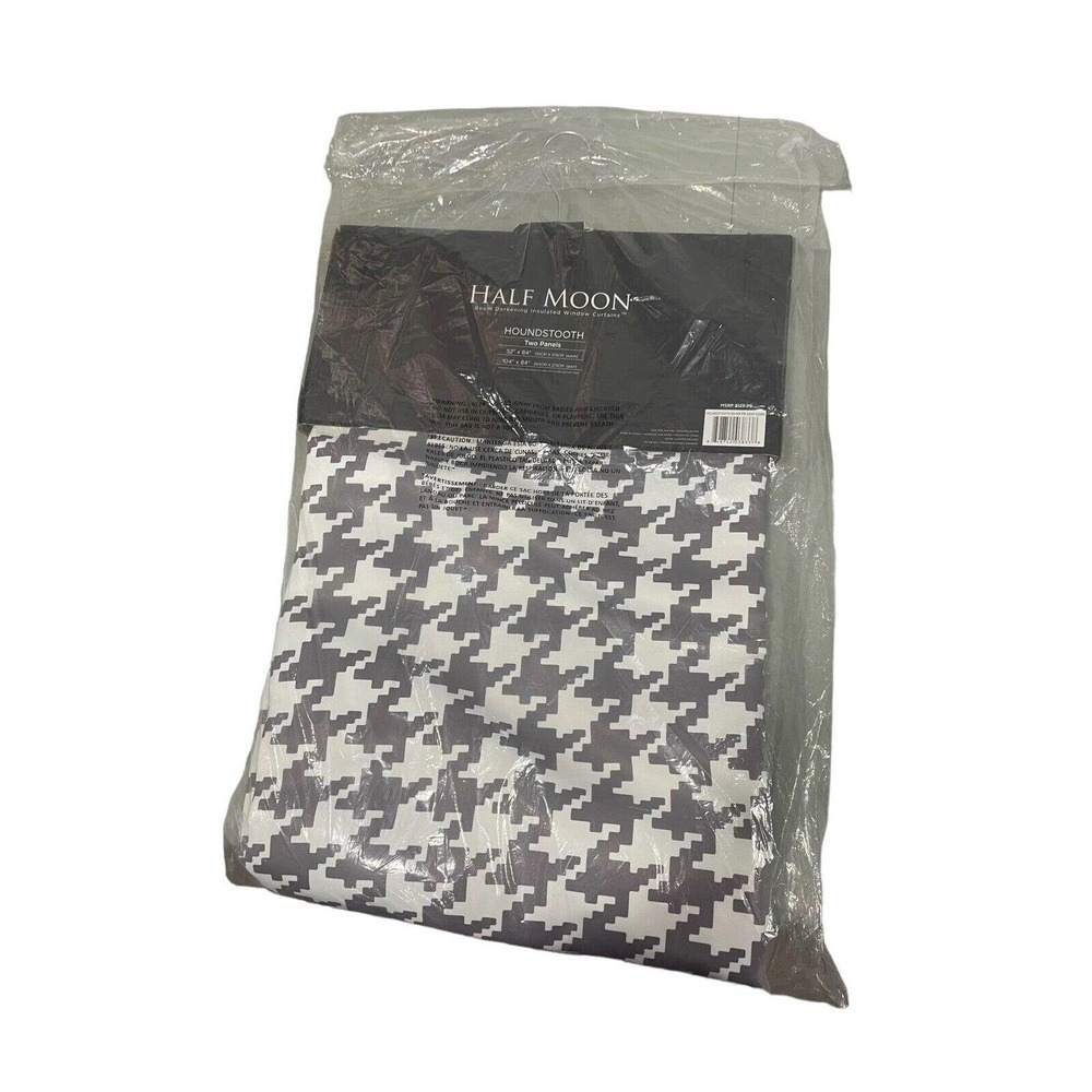 HALF Moon Curtain Panels Houndstooth Room Darkening Window Panel Pair 52”x 84‎